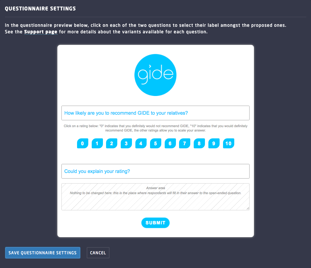 Questionnaire settings